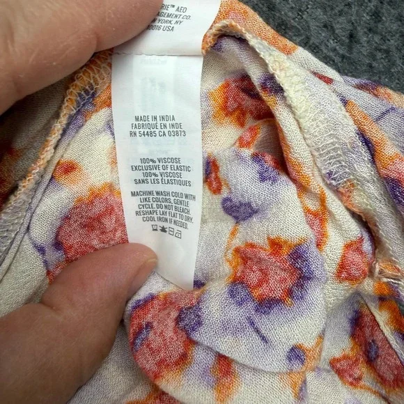 Aerie Women's XS Floral Mini Sundress Orange Purple Keyhole Front Smocked Back - Picture 5 of 8